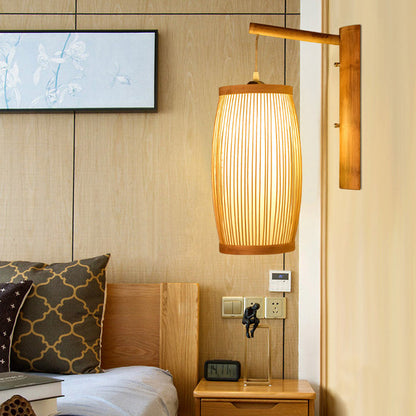 Traditional Japanese Cubic Bamboo 1-Light Wall Sconce Lamp