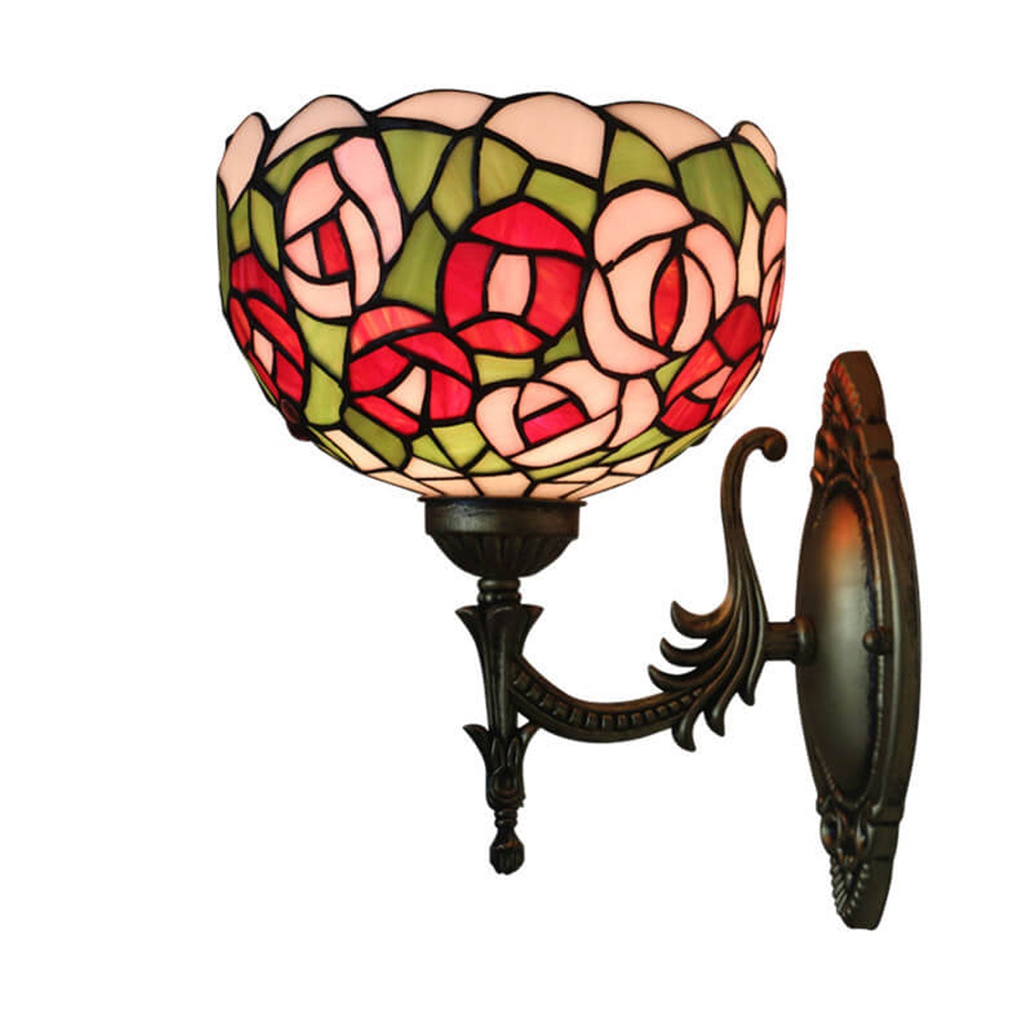 Tiffany Rose Stained Glass Bowl 1-Light Wall Sconce Lamp