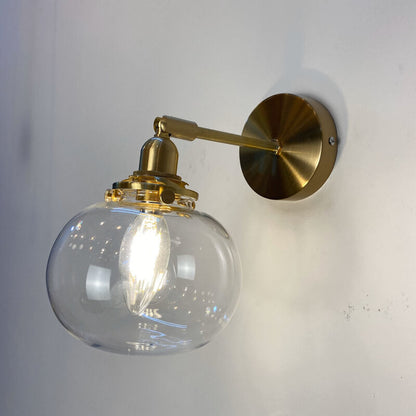 Japanese Round Ball Glass Brass 1-Light Wall Sconce Lamp