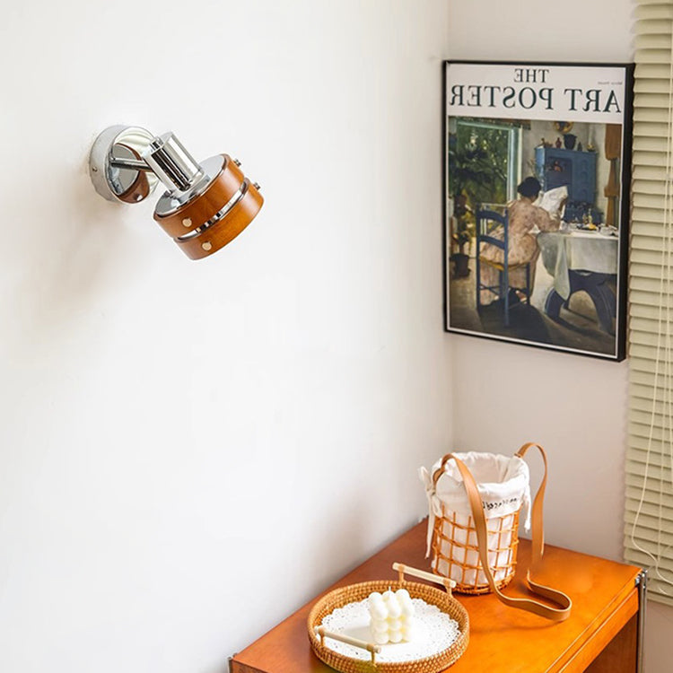 Cylinder Disc Base Iron Wood 1-Light Wall Sconce Lamp