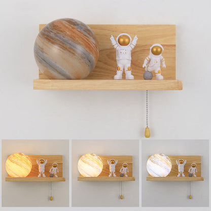Planet Solid Wood Square Base 1-Light Wall Sconce Lamp