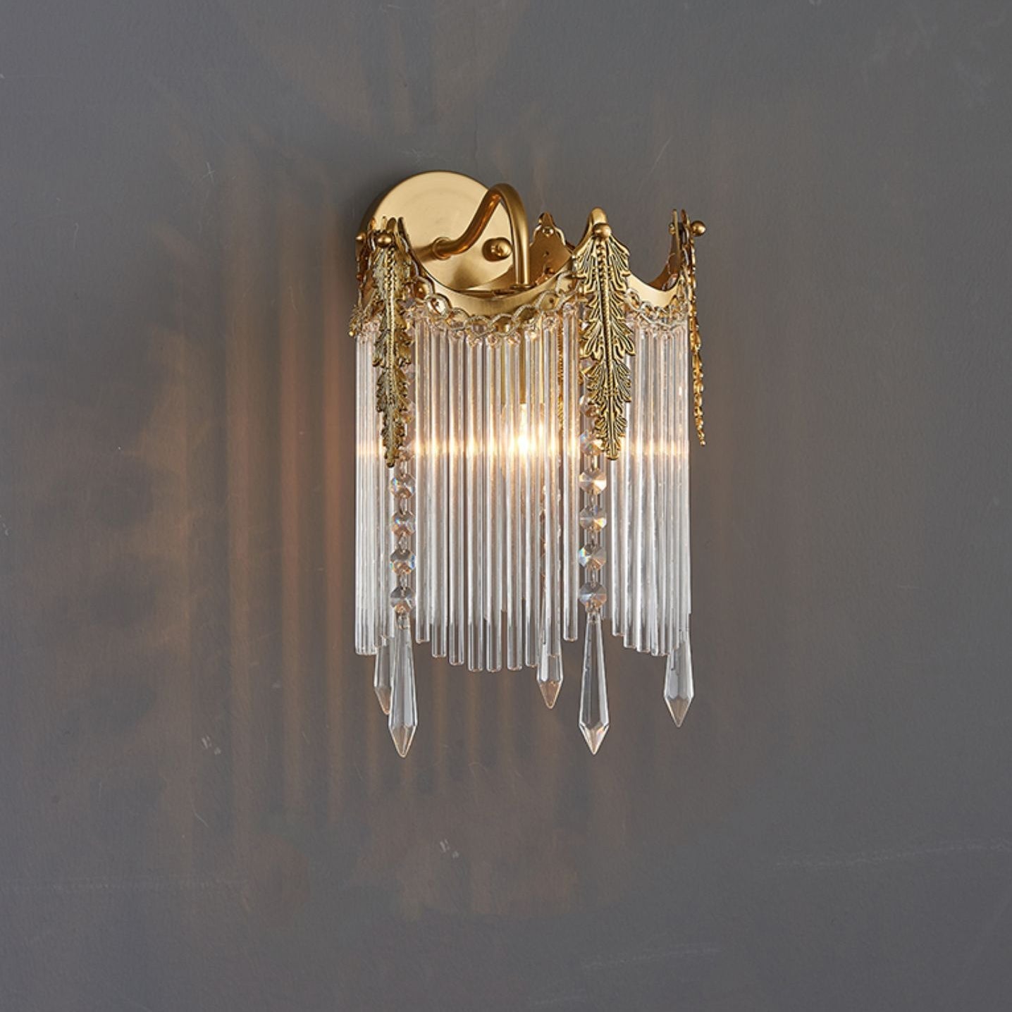 European Iron Glass Polygon Crown 1-Light Wall Sconce Lamp