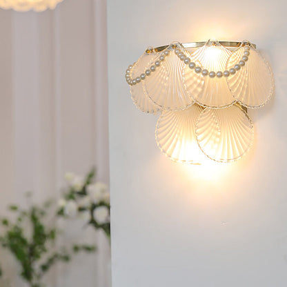 Gold Pearl Water Grain Glass Sheet 2-Light Wall Sconce Lamp