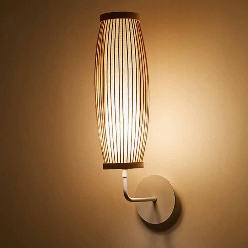 Japanese Woven Bamboo Fabric Metal 1-Light Wall Sconce Lamp