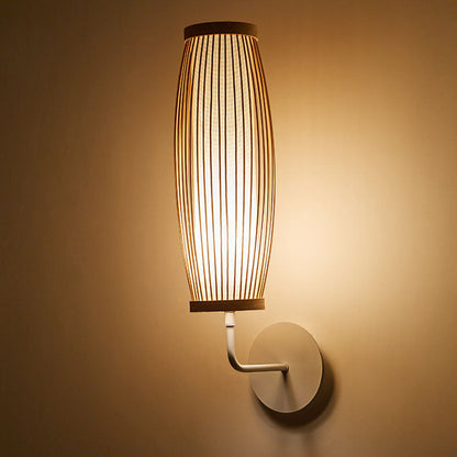 Japanese Woven Bamboo Fabric Metal 1-Light Wall Sconce Lamp