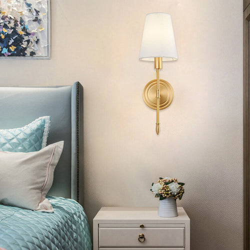 Brass Fabric Glass Straight Arm 1/2 Light Wall Sconce Lamp