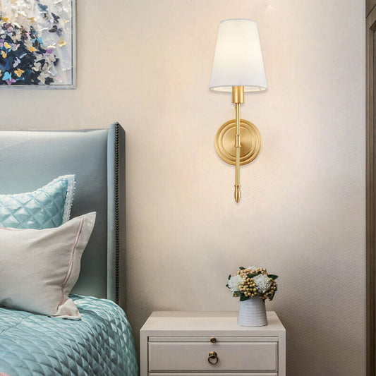 Brass Fabric Glass Straight Arm 1/2 Light Wall Sconce Lamp