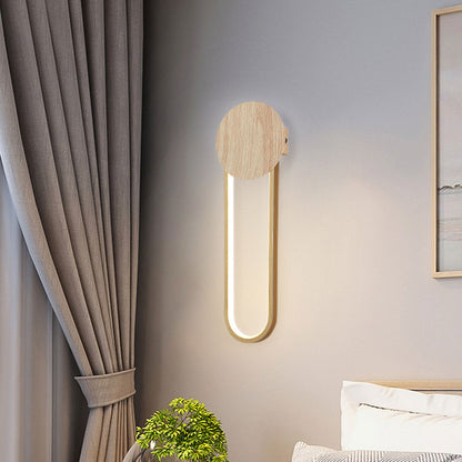 Wood Grain Round Wrought Iron LED Wall Sconce Lamp