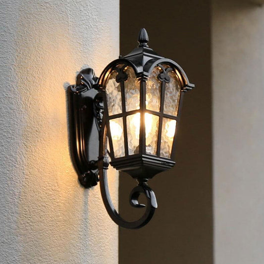 Glass Lantern Outdoor Waterproof 1-Light Wall Sconce Lamp