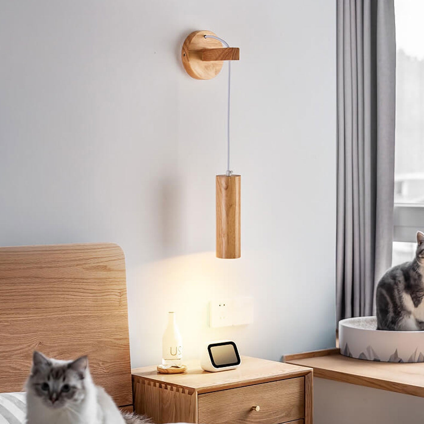Minimalist Solid Wood Cylinder Column LED Wall Sconce Lamp