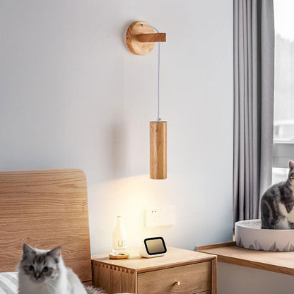 Minimalist Solid Wood Cylinder Column LED Wall Sconce Lamp