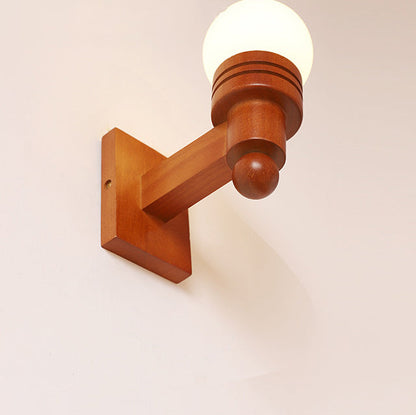 Wood Beam Glass Ball Shade 1-Light Wall Sconce Lamp