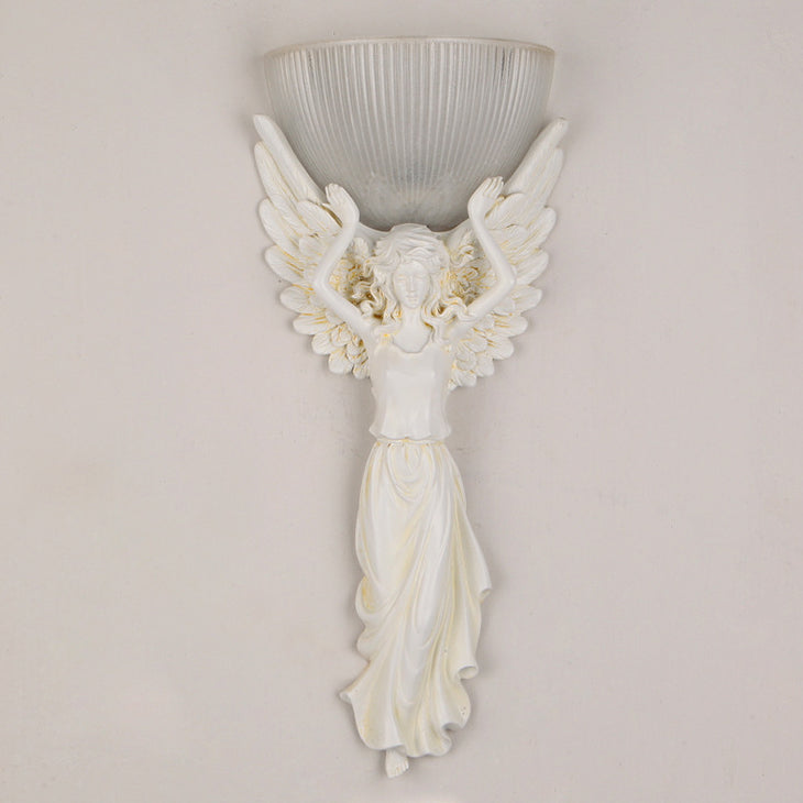 European Resin Glass Angel Statue 1-Light Wall Sconce Lamp