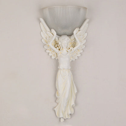 European Resin Glass Angel Statue 1-Light Wall Sconce Lamp