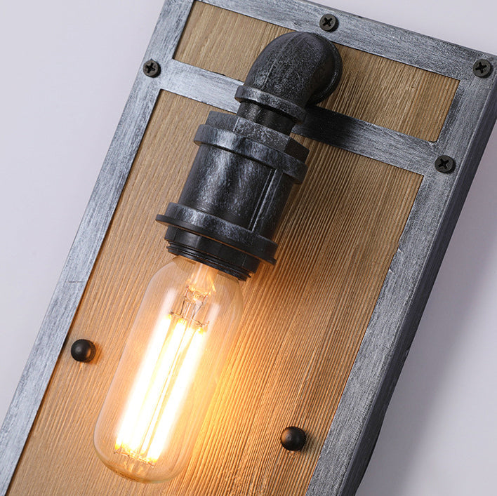 Industrial Pine Wood Iron Cage 1-Light Wall Sconce Lamp