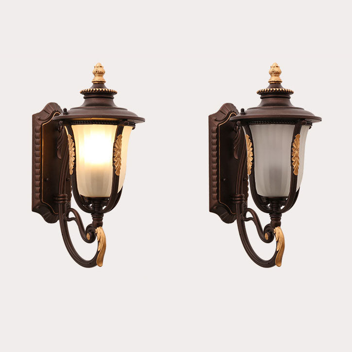 Coffee Aluminum Glass 1-Light Waterproof Wall Sconce Lamp