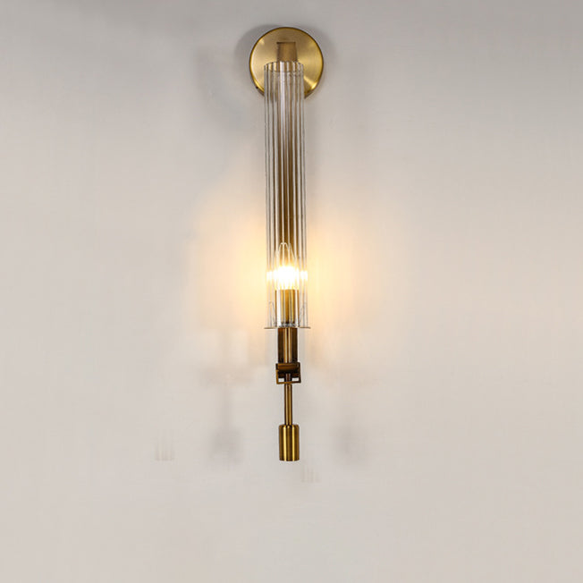 Simplicity Ribbed Glass Column 1-Light Wall Sconce Lamp