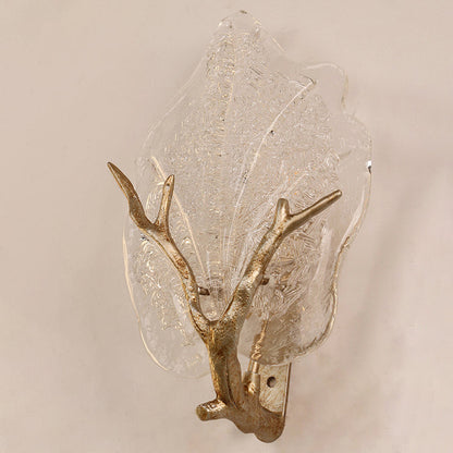 Copper Glass Leave Branch 1/2 Light Wall Sconce Lamp