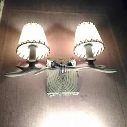 Antler Resin Faux Parchment Shade 2-Light Wall Sconce Lamp