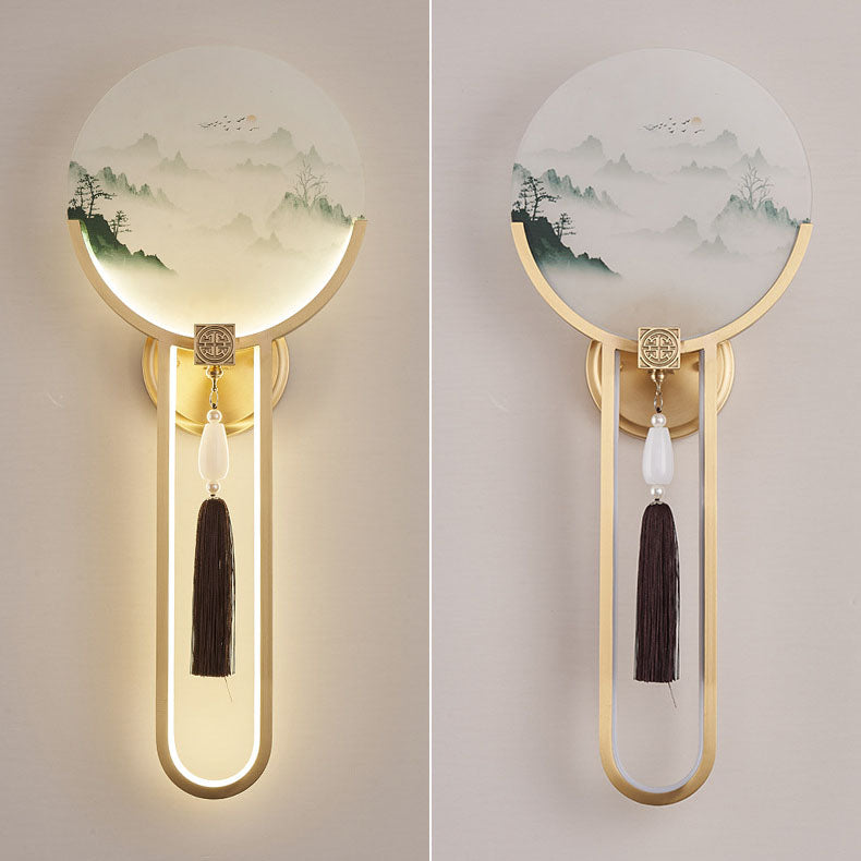 Traditional Chinese All-Copper Glass LED Wall Sconce Lamp
