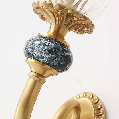 Floral Glass Brass Curved Arm 1/2 Light Wall Sconce Lamp