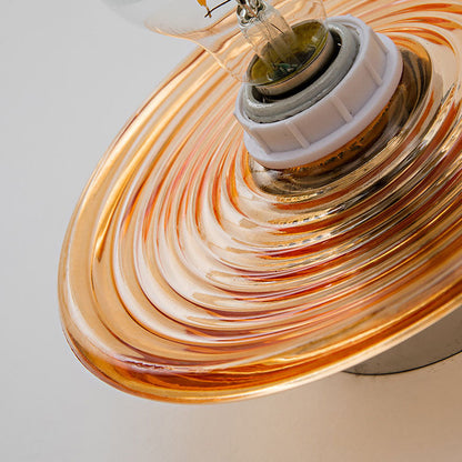 Art Deco Wave Pattern Round Glass 1-Light Wall Sconce Lamp