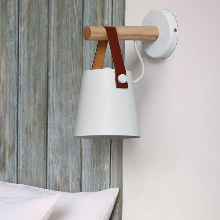Minimalist Wood Iron Cylinder 1-Light Wall Sconce Lamp