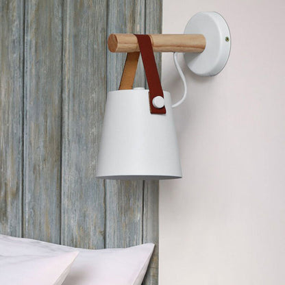 Minimalist Wood Iron Cylinder 1-Light Wall Sconce Lamp