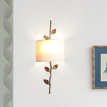 Luxury Copper Branch Leaf Fabric 2-Light Wall Sconce Lamp
