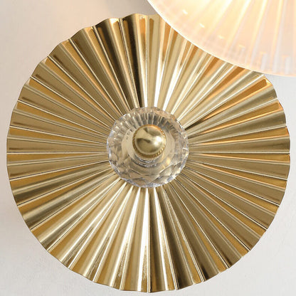 Pleated Hardware Disc Glass Shade 2-Light Wall Sconce Lamp