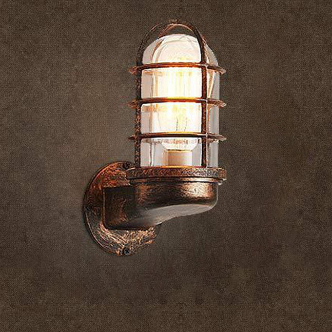 Colonial Cylinder Iron Glass 1-Light Wall Sconce Lamp