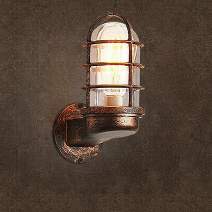 Colonial Cylinder Iron Glass 1-Light Wall Sconce Lamp