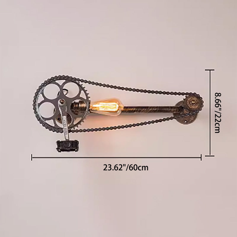 Steampunk Bicycle Metal Water Pipe 1-Light Wall Sconce Lamp