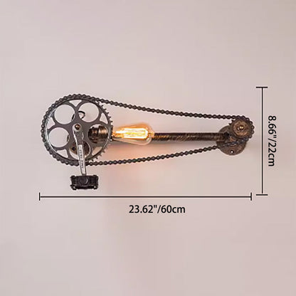 Steampunk Bicycle Metal Water Pipe 1-Light Wall Sconce Lamp