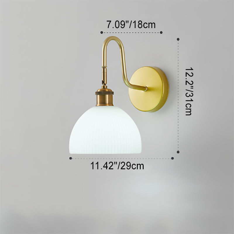 Striped Dome Shade Curved Arm 1-Light Wall Sconce Lamp