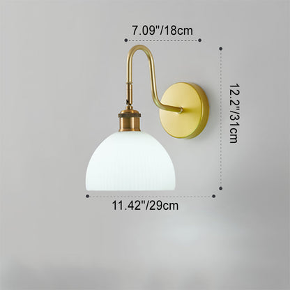 Striped Dome Shade Curved Arm 1-Light Wall Sconce Lamp