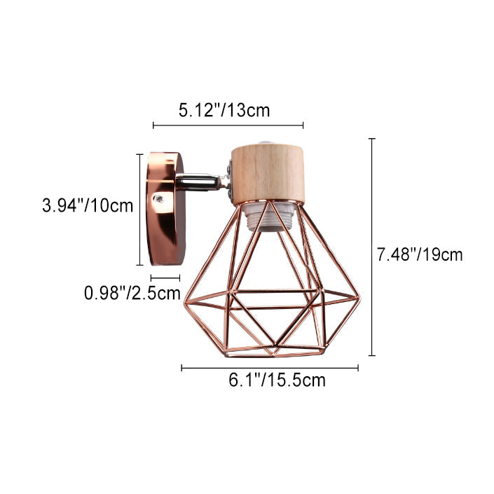 Luxury Iron Wood Polygon Diamond 1-Light Wall Sconce Lamp