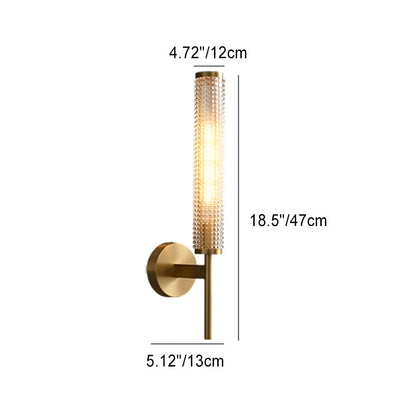 Brass Crystal Long Column Straight Arm LED Wall Sconce Lamp