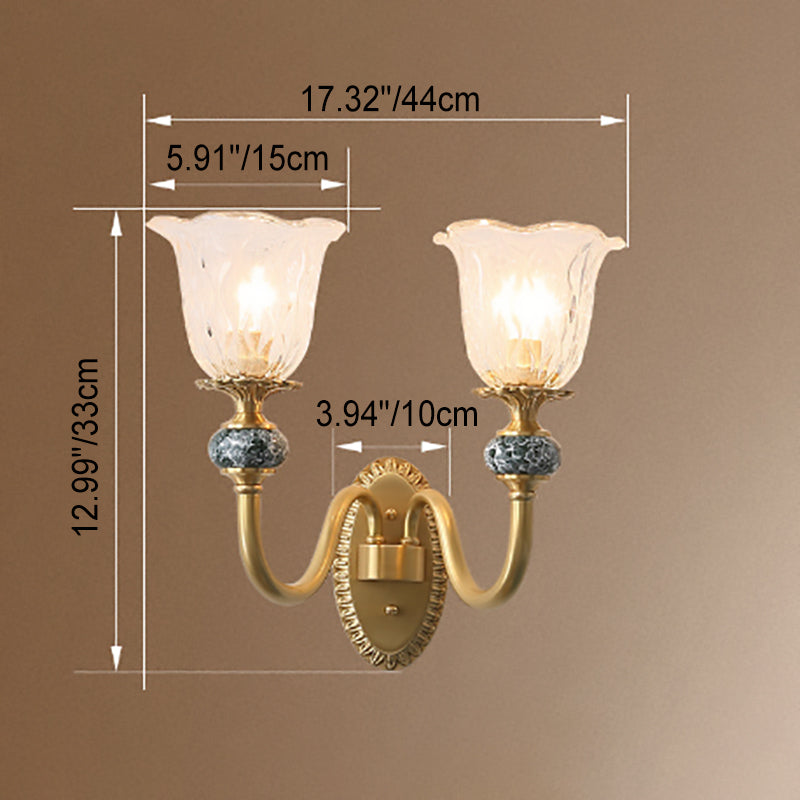 Floral Glass Brass Curved Arm 1/2 Light Wall Sconce Lamp