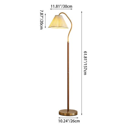 Japanese Vintage Flower Solid Wood Iron Fabric 1-Light Standing Floor Lamp