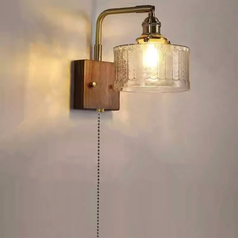 Mid-Century Glass & Brass 1-Light Wall Sconce