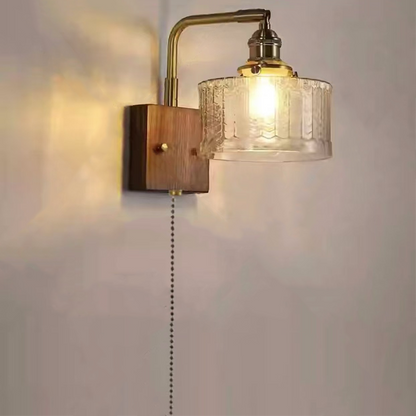 Mid-Century Glass & Brass 1-Light Wall Sconce