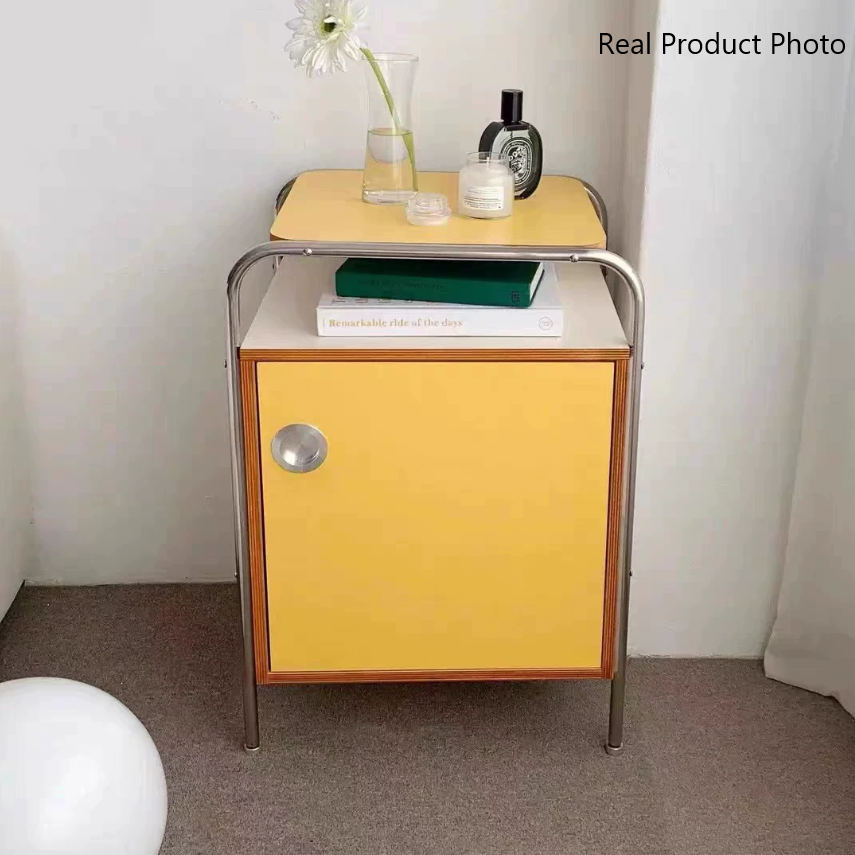 Contemporary Stainless Steel Wood Nightstand