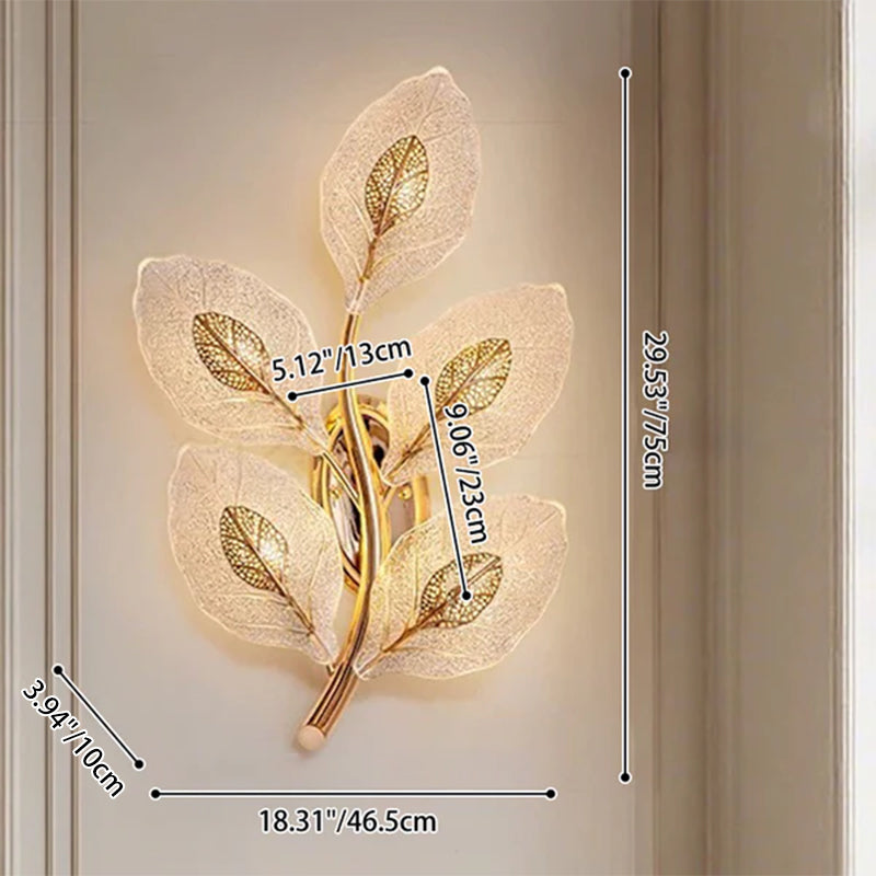 Aluminum Steel Leaf Glass 1/3/5-Light Wall Sconce Lamp