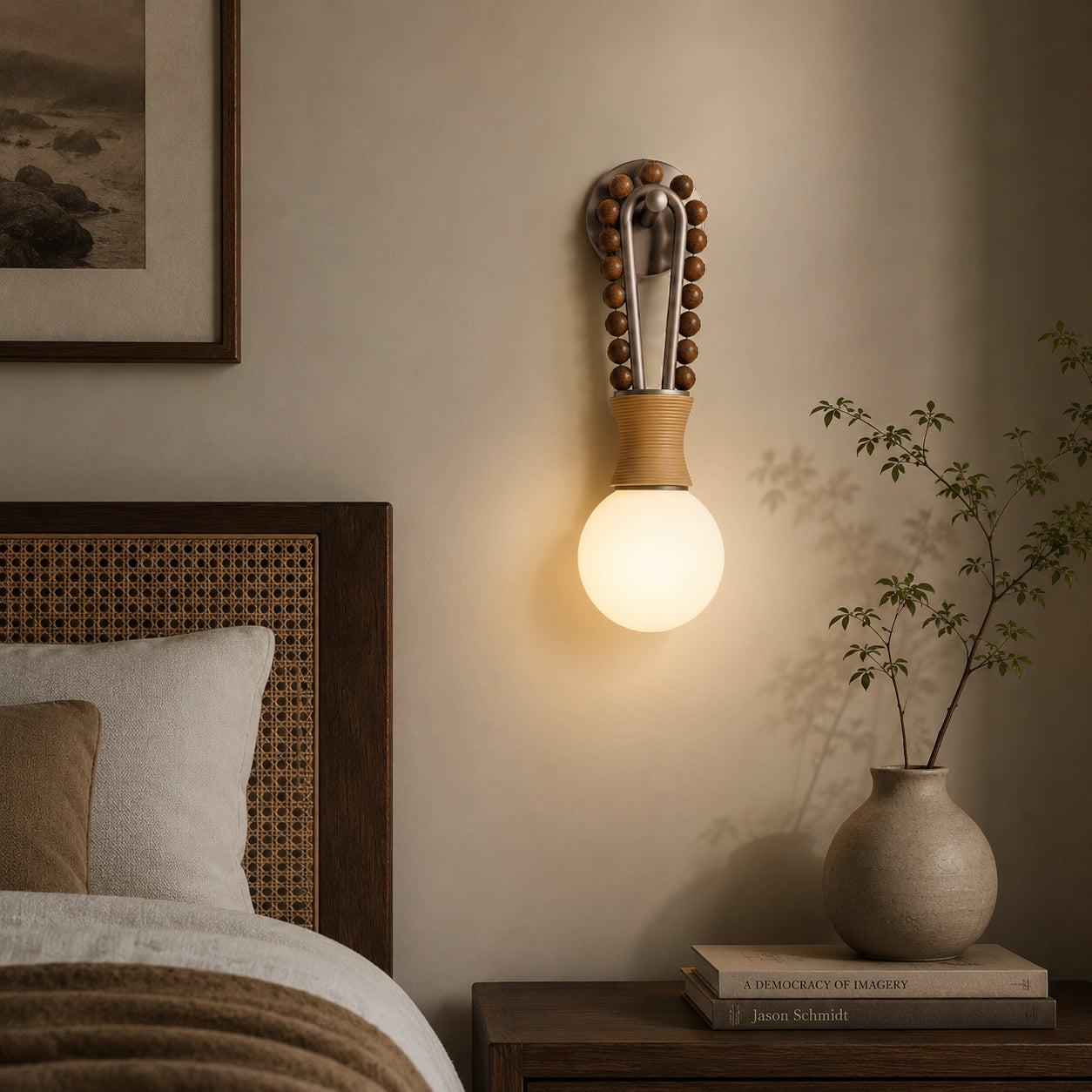 French Hanging Rope Aluminum Glass 1-Light Wall Sconce Lamp