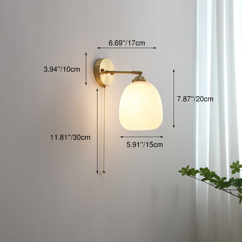 Striped Glass Brass 1-Light Pull Cord Wall Sconce Lamp