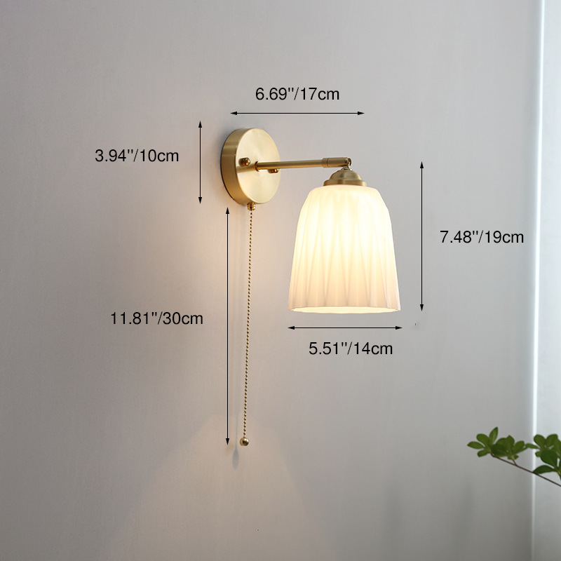 Striped Glass Brass 1-Light Pull Cord Wall Sconce Lamp