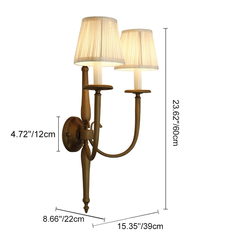 Fabric Iron Cone Candelabra 2-Light Wall Sconce Lamp