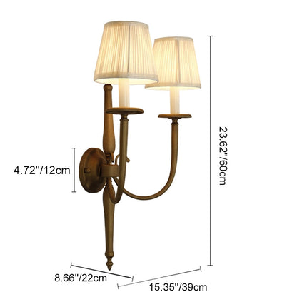 Fabric Iron Cone Candelabra 2-Light Wall Sconce Lamp