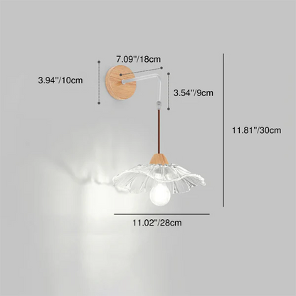 Chinese Lotus Leaf Flower Walnut 1-Light Wall Sconce Lamp